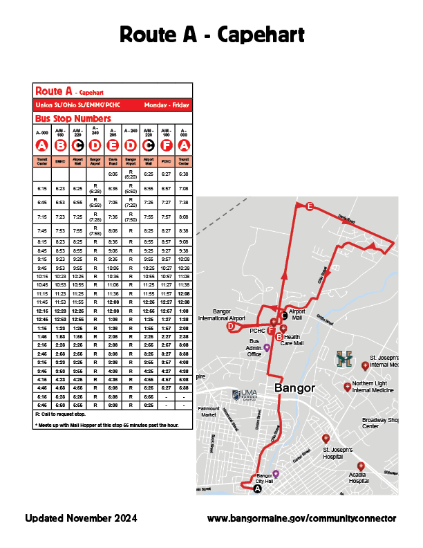Route A - Capehart Map and Schedule