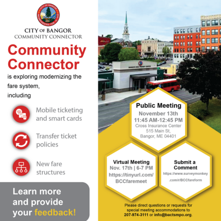 Public meetings set on Community Connector fare modernization PublicMeetingPoster(png) BANGOR, Maine