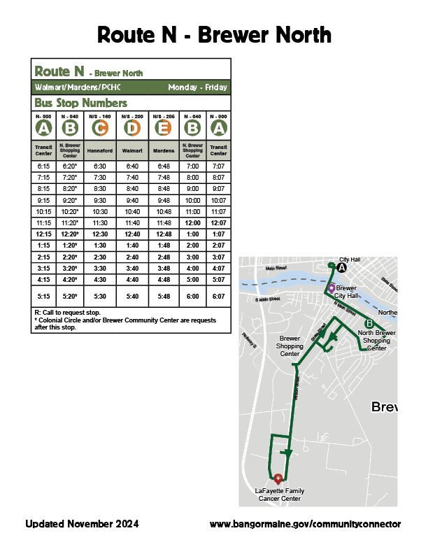 Route N - Brewer North Map and Schedule