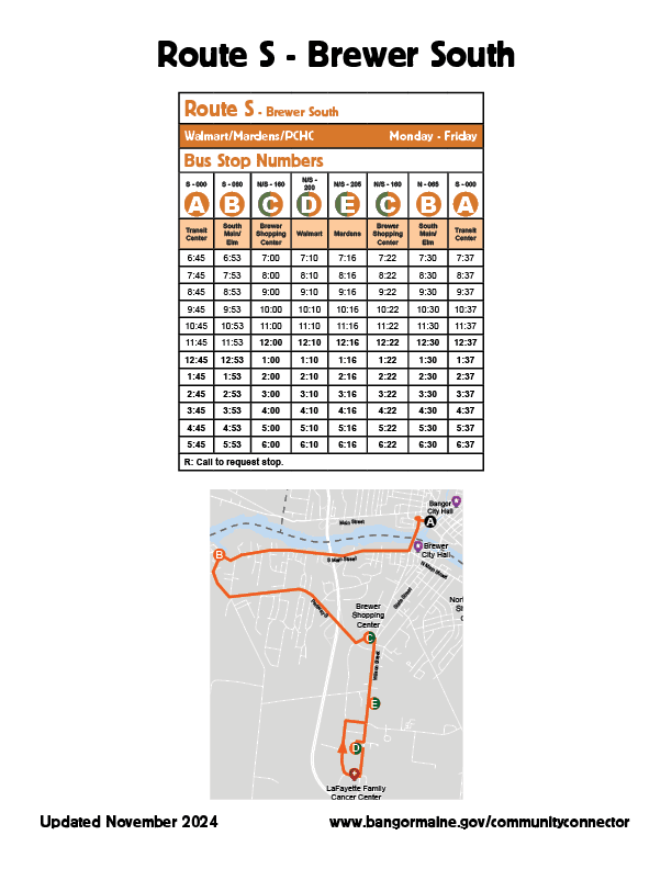 Route S - Brewer South Map and Schedule